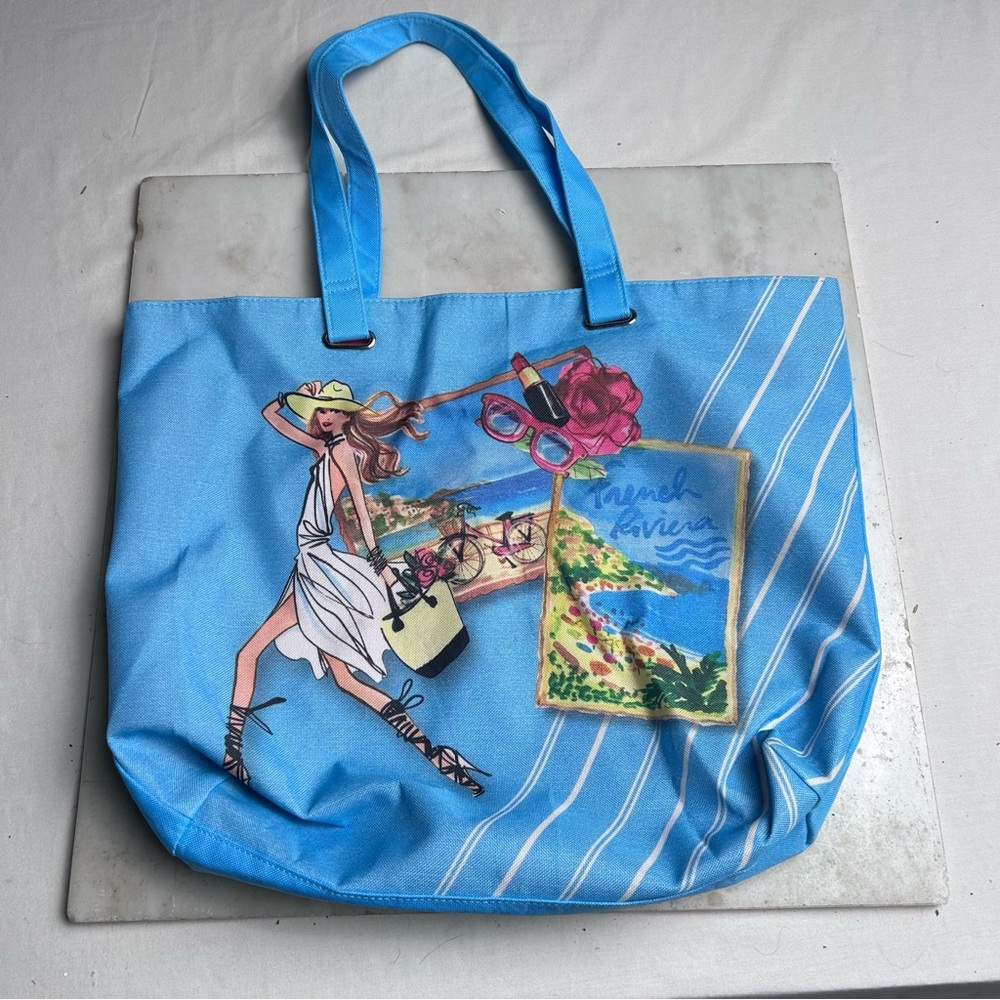 Lancôme Blue Tote Bag with French Riviera Graphic Design